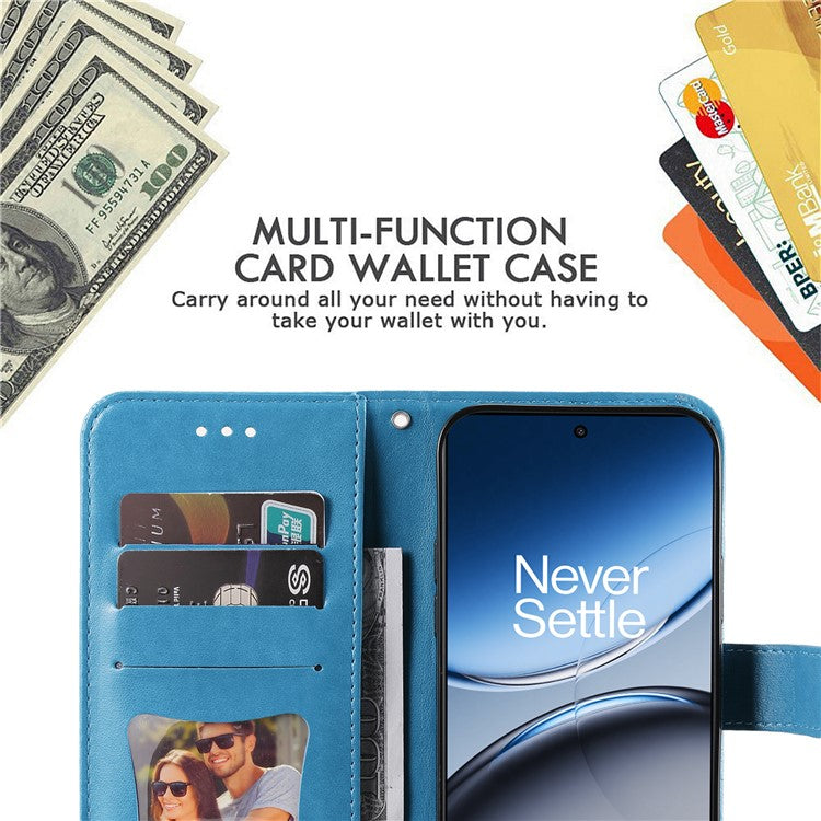 For OnePlus Nord 4 Case PU Leather Wallet Floral Phone Cover Stand View - Blue