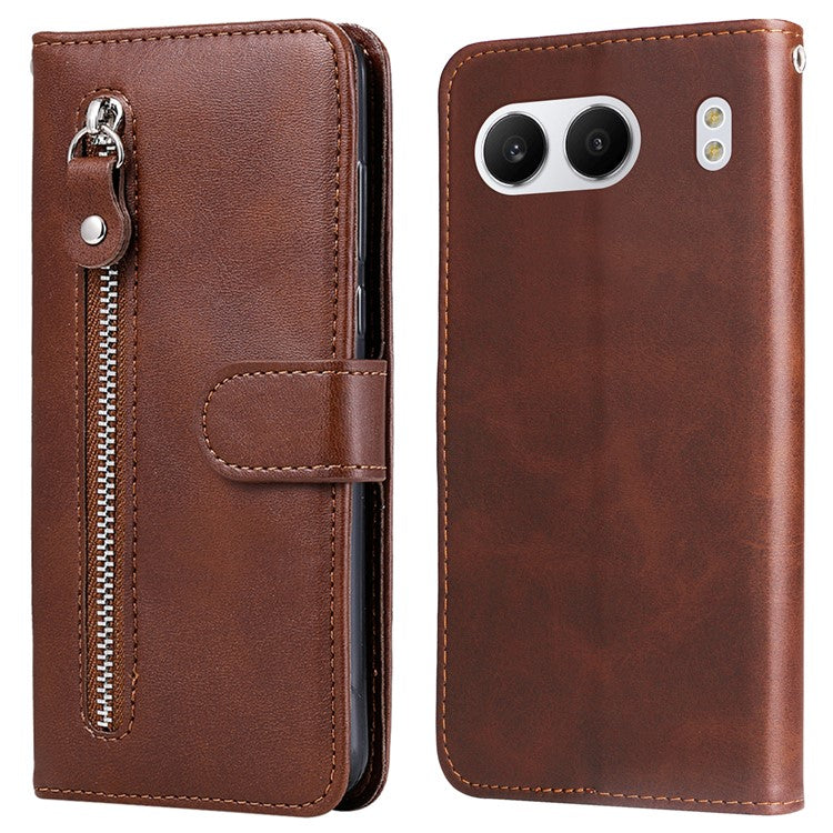 For OnePlus Nord 4 Case Zipper Wallet Calf Texture PU Leather Phone Cover - Brown