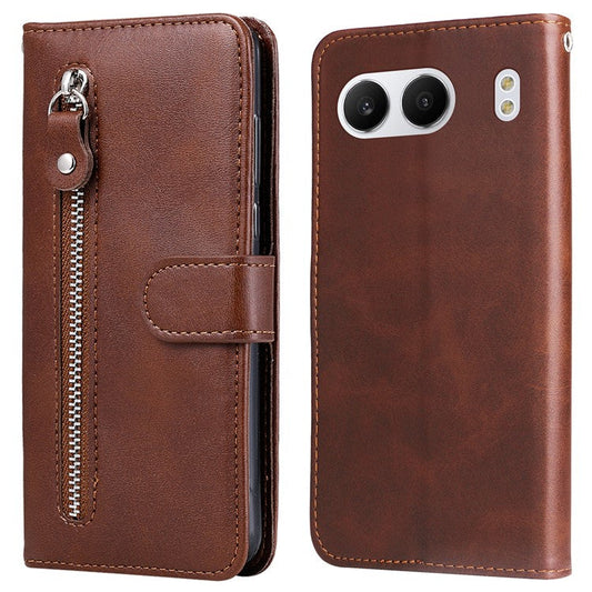 For OnePlus Nord 4 Case Zipper Wallet Calf Texture PU Leather Phone Cover - Brown