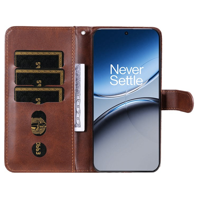 For OnePlus Nord 4 Case Zipper Wallet Calf Texture PU Leather Phone Cover - Brown