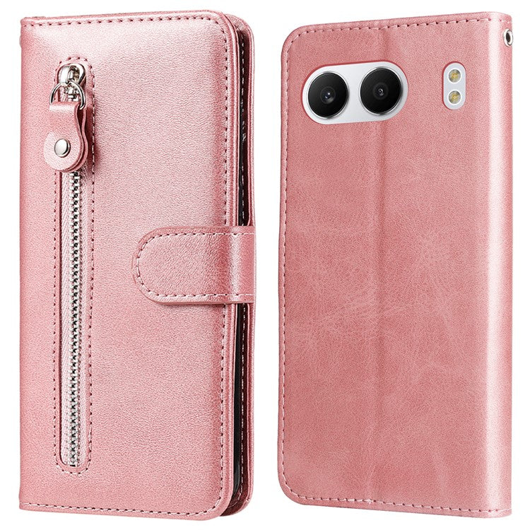 For OnePlus Nord 4 Case Zipper Wallet Calf Texture PU Leather Phone Cover - Pink