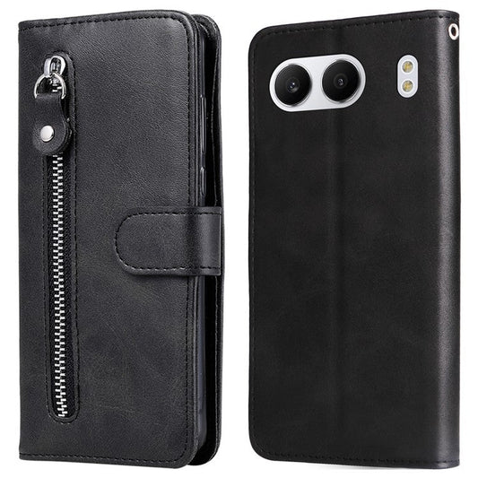 For OnePlus Nord 4 Case Zipper Wallet Calf Texture PU Leather Phone Cover - Black