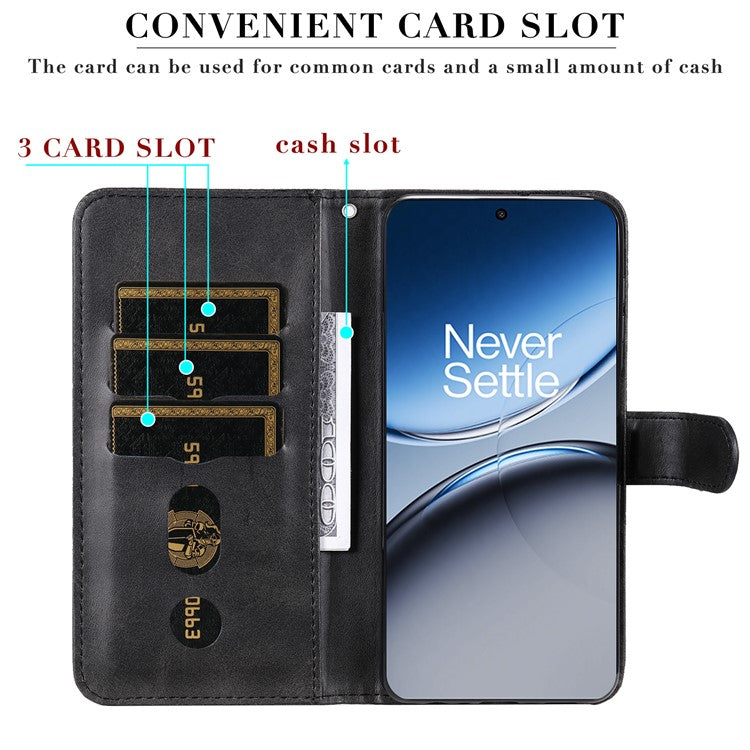 For OnePlus Nord 4 Case Zipper Wallet Calf Texture PU Leather Phone Cover - Black