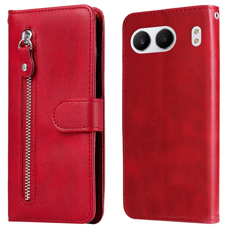 For OnePlus Nord 4 Case Zipper Wallet Calf Texture PU Leather Phone Cover - Red