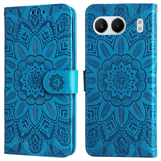 For OnePlus Nord 4 Case Sunflower Imprint Leather Wallet Phone Cover - Blue