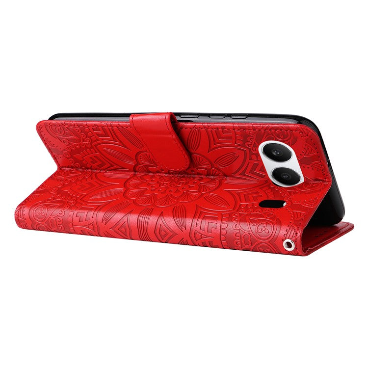 For OnePlus Nord 4 Case Sunflower Imprint Leather Wallet Phone Cover - Red