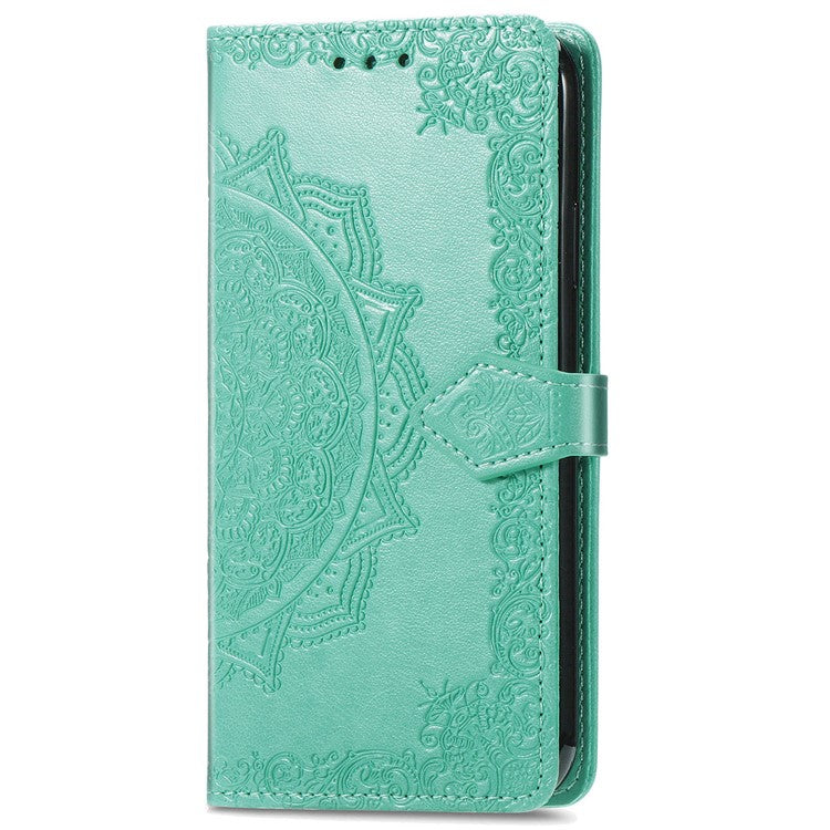 For iPhone 16 Plus Case Mandala Embossed Design Leather Wallet Phone Cover - Green