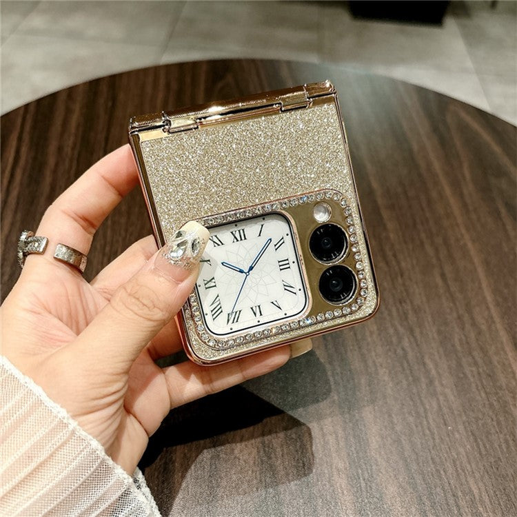 For Huawei nova Flip 5G Case Hinge Protection Rhinestone Glitter PC Phone Cover - Gold