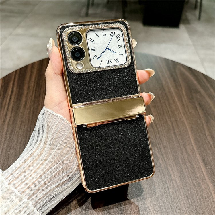 For Huawei nova Flip 5G Case Hinge Protection Rhinestone Glitter PC Phone Cover - Black