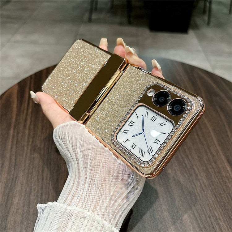 For Huawei nova Flip 5G Case Hinge Protection Rhinestone Glitter PC Phone Cover - Silver