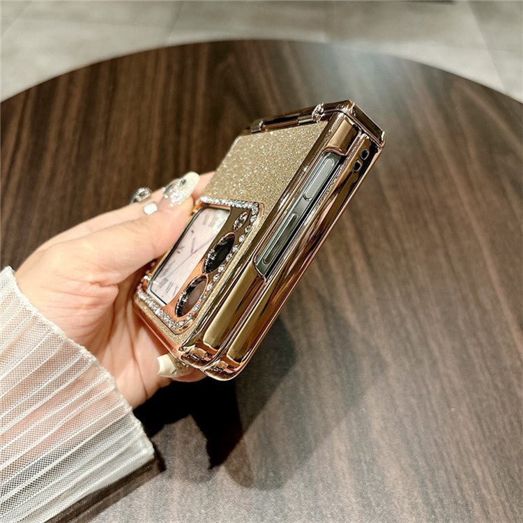 For Huawei nova Flip 5G Case Hinge Protection Rhinestone Glitter PC Phone Cover - Silver