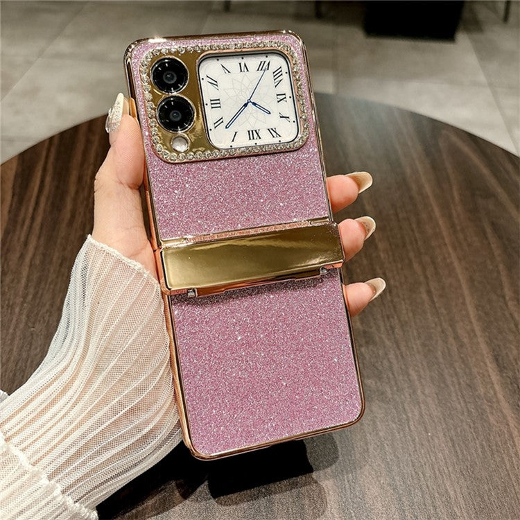 For Huawei nova Flip 5G Case Hinge Protection Rhinestone Glitter PC Phone Cover - Pink
