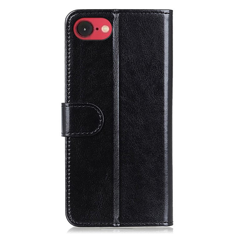 For iPhone 16e Case Crazy Horse Texture PU Leather Phone Stand Cover - Black