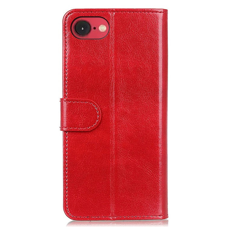 For iPhone 16e Case Crazy Horse Texture PU Leather Phone Stand Cover - Red