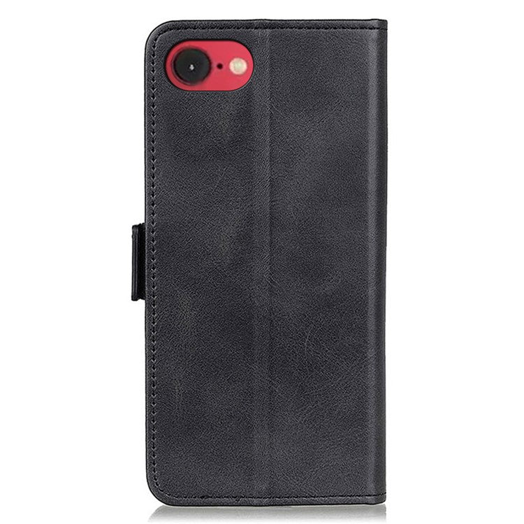 For iPhone 16e Case Stand Cowhide Texture PU Leather Phone Cover - Black
