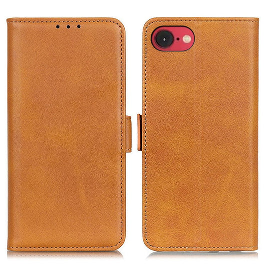 For iPhone 16e Case Stand Cowhide Texture PU Leather Phone Cover - Yellow