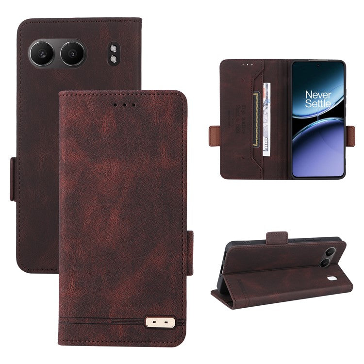 For OnePlus Nord 4 Case Leather Wallet Flip Phone Cover with Hardware Decor - Coffee