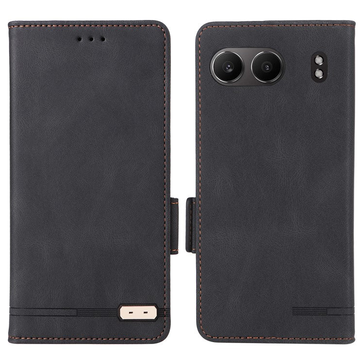 For OnePlus Nord 4 Case Leather Wallet Flip Phone Cover with Hardware Decor - Black