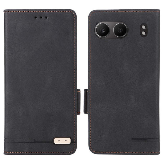 For OnePlus Nord 4 Case Leather Wallet Flip Phone Cover with Hardware Decor - Black