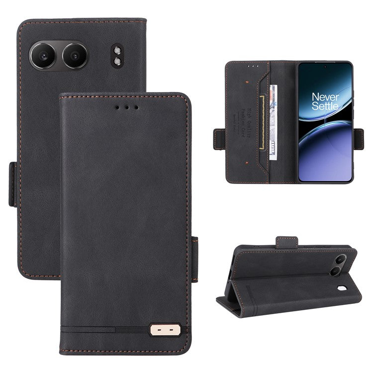 For OnePlus Nord 4 Case Leather Wallet Flip Phone Cover with Hardware Decor - Black