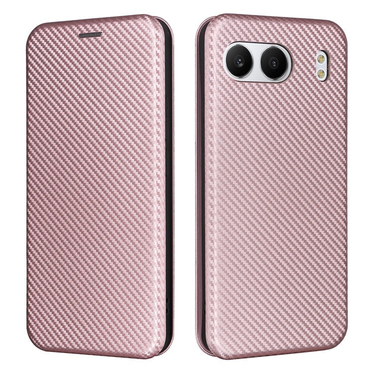 For OnePlus Nord 4 Case Carbon Fiber Texture Drop-Proof PU Leather Phone Cover - Rose Gold