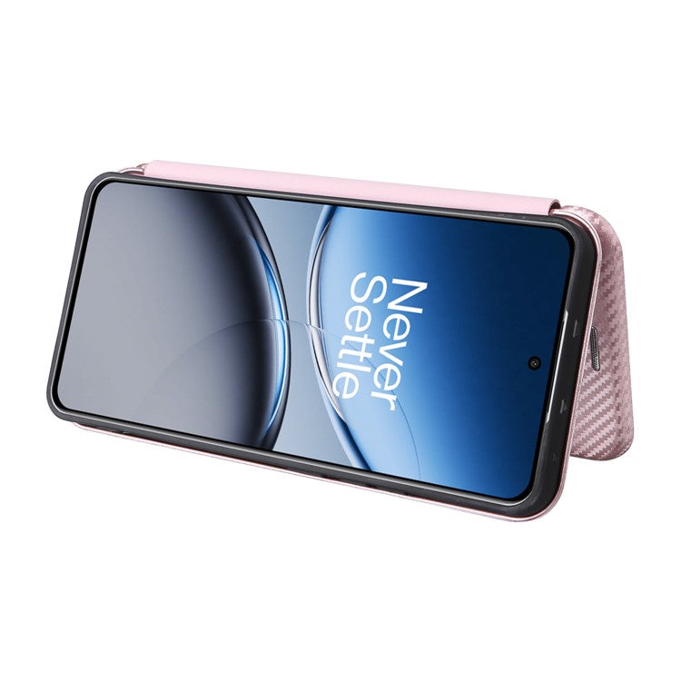 For OnePlus Nord 4 Case Carbon Fiber Texture Drop-Proof PU Leather Phone Cover - Rose Gold