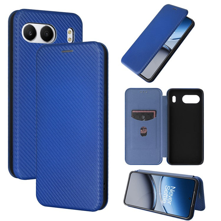 For OnePlus Nord 4 Case Carbon Fiber Texture Drop-Proof PU Leather Phone Cover - Blue