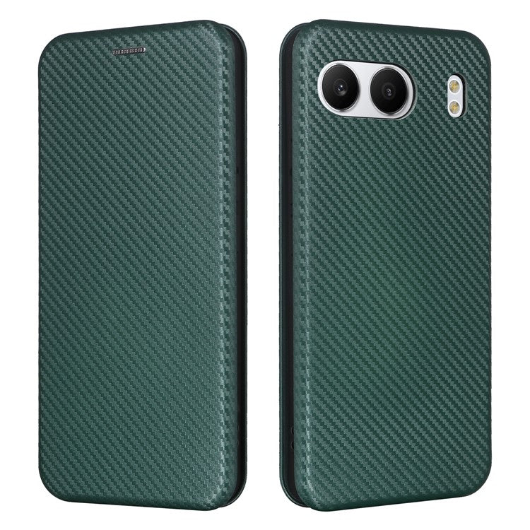 For OnePlus Nord 4 Case Carbon Fiber Texture Drop-Proof PU Leather Phone Cover - Green