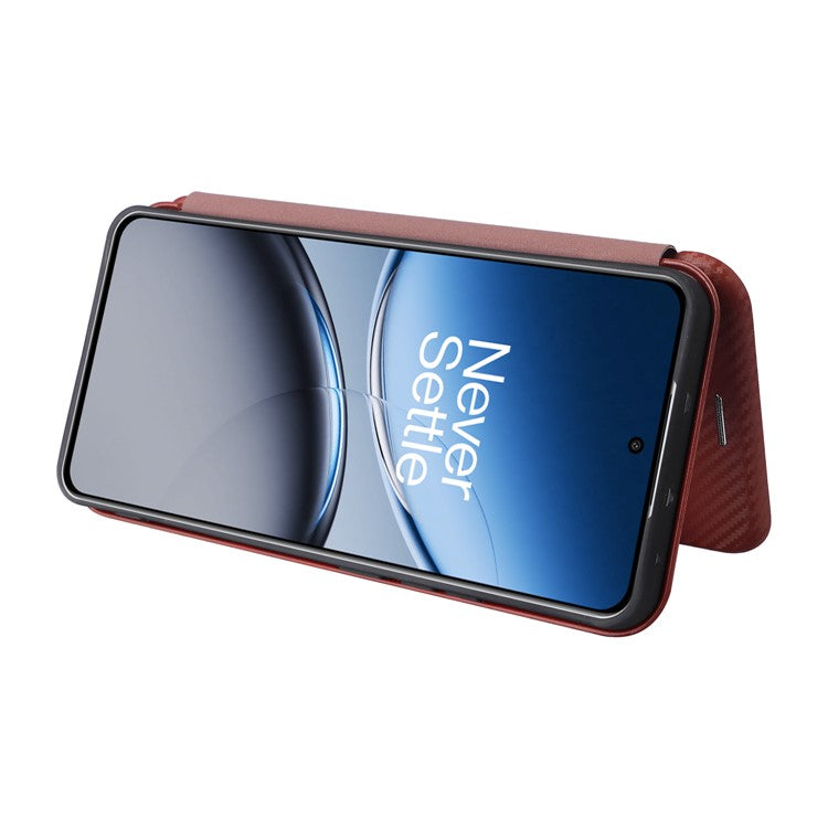 For OnePlus Nord 4 Case Carbon Fiber Texture Drop-Proof PU Leather Phone Cover - Brown