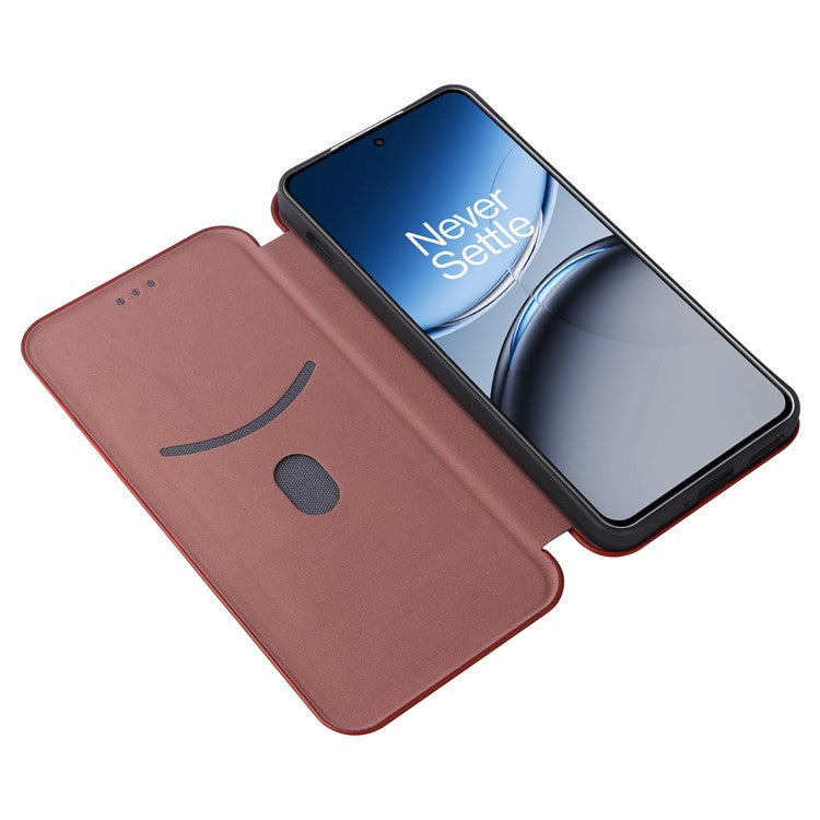 For OnePlus Nord 4 Case Carbon Fiber Texture Drop-Proof PU Leather Phone Cover - Brown