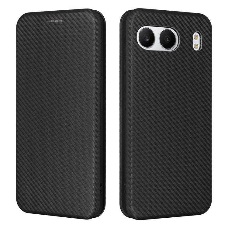 For OnePlus Nord 4 Case Carbon Fiber Texture Drop-Proof PU Leather Phone Cover - Black