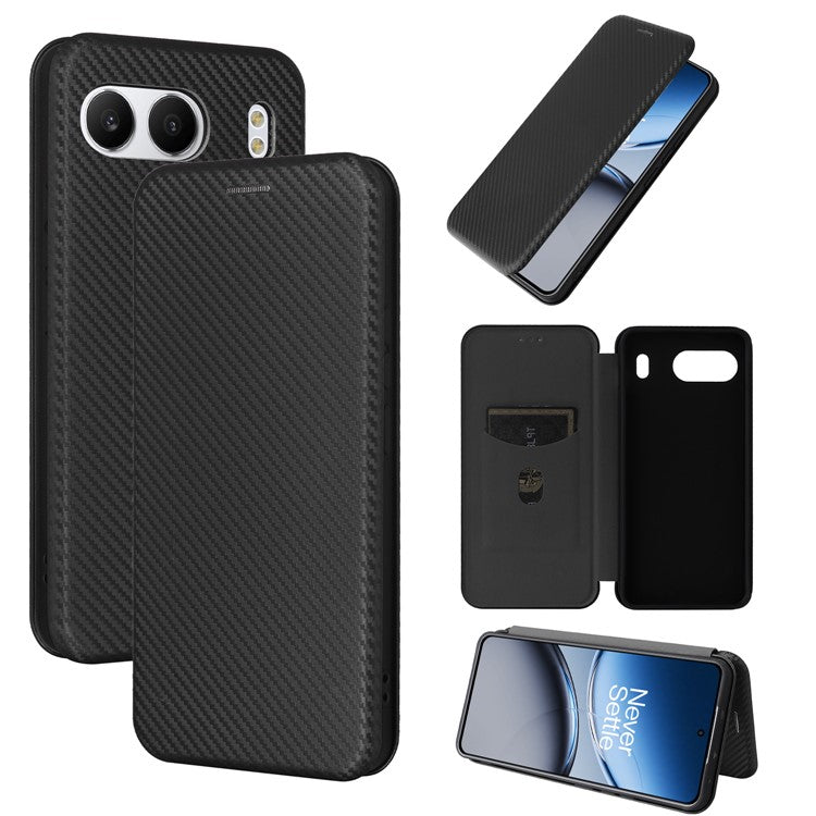 For OnePlus Nord 4 Case Carbon Fiber Texture Drop-Proof PU Leather Phone Cover - Black