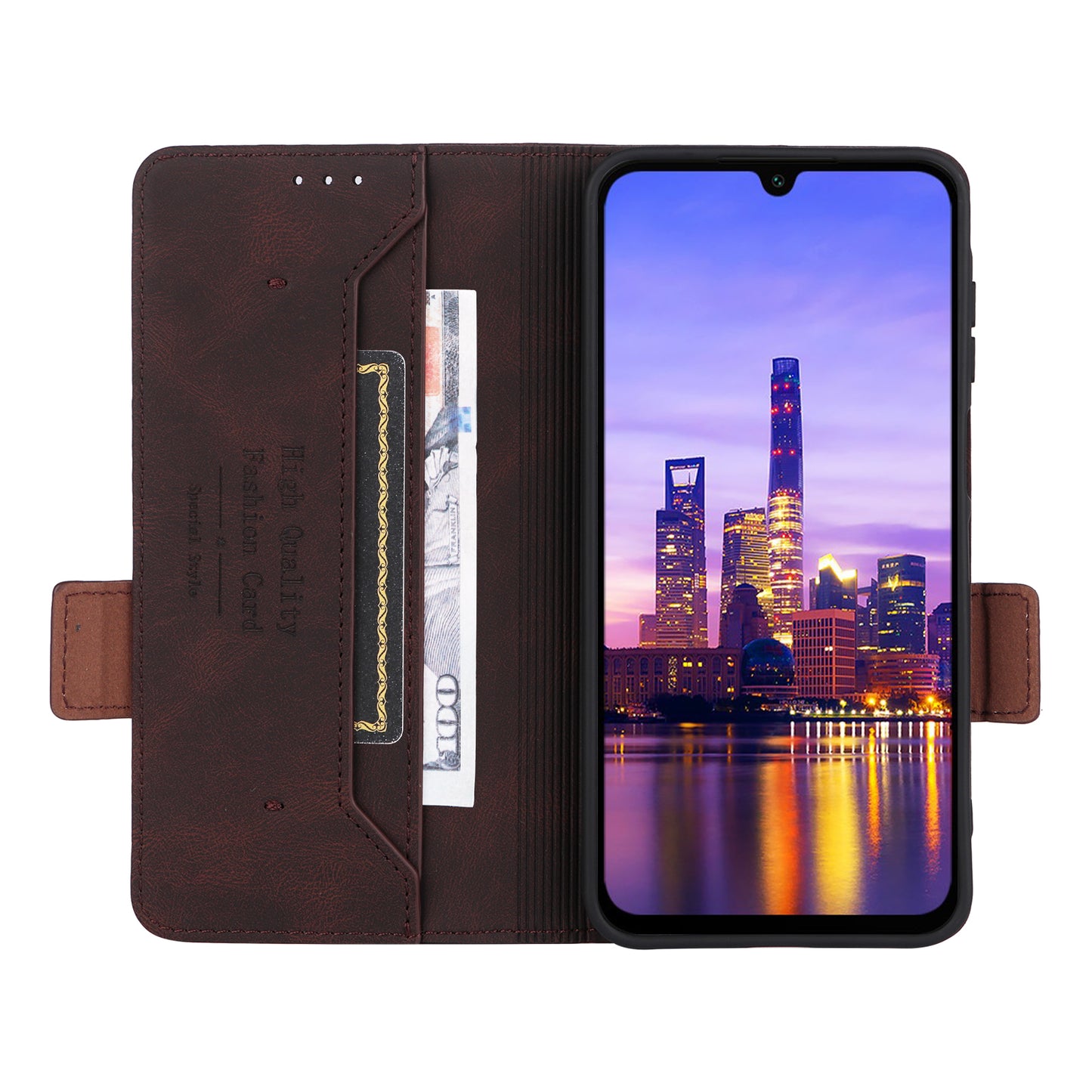 For Samsung Galaxy A16 5G / A16 4G Case Leather Wallet Flip Phone Cover with Hardware Decor - Coffee