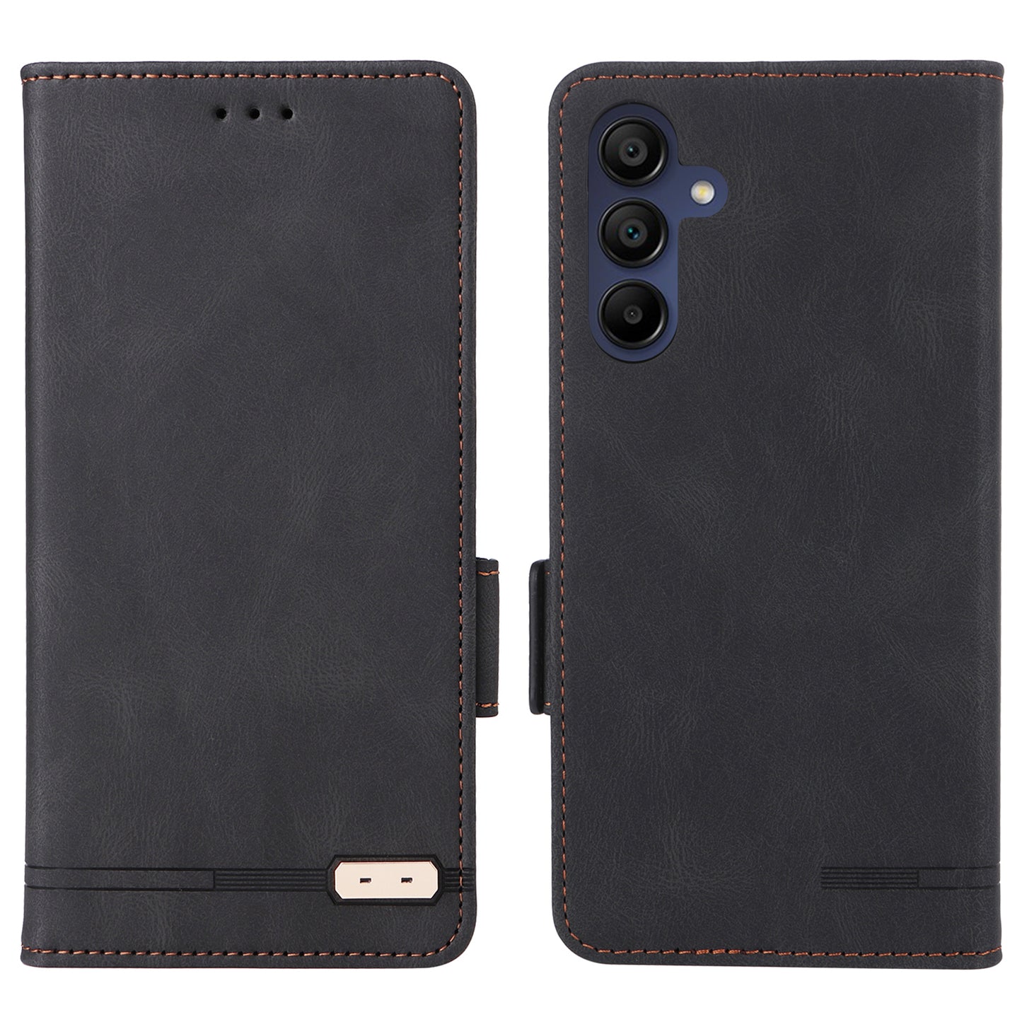 For Samsung Galaxy A16 5G / A16 4G Case Leather Wallet Flip Phone Cover with Hardware Decor - Black