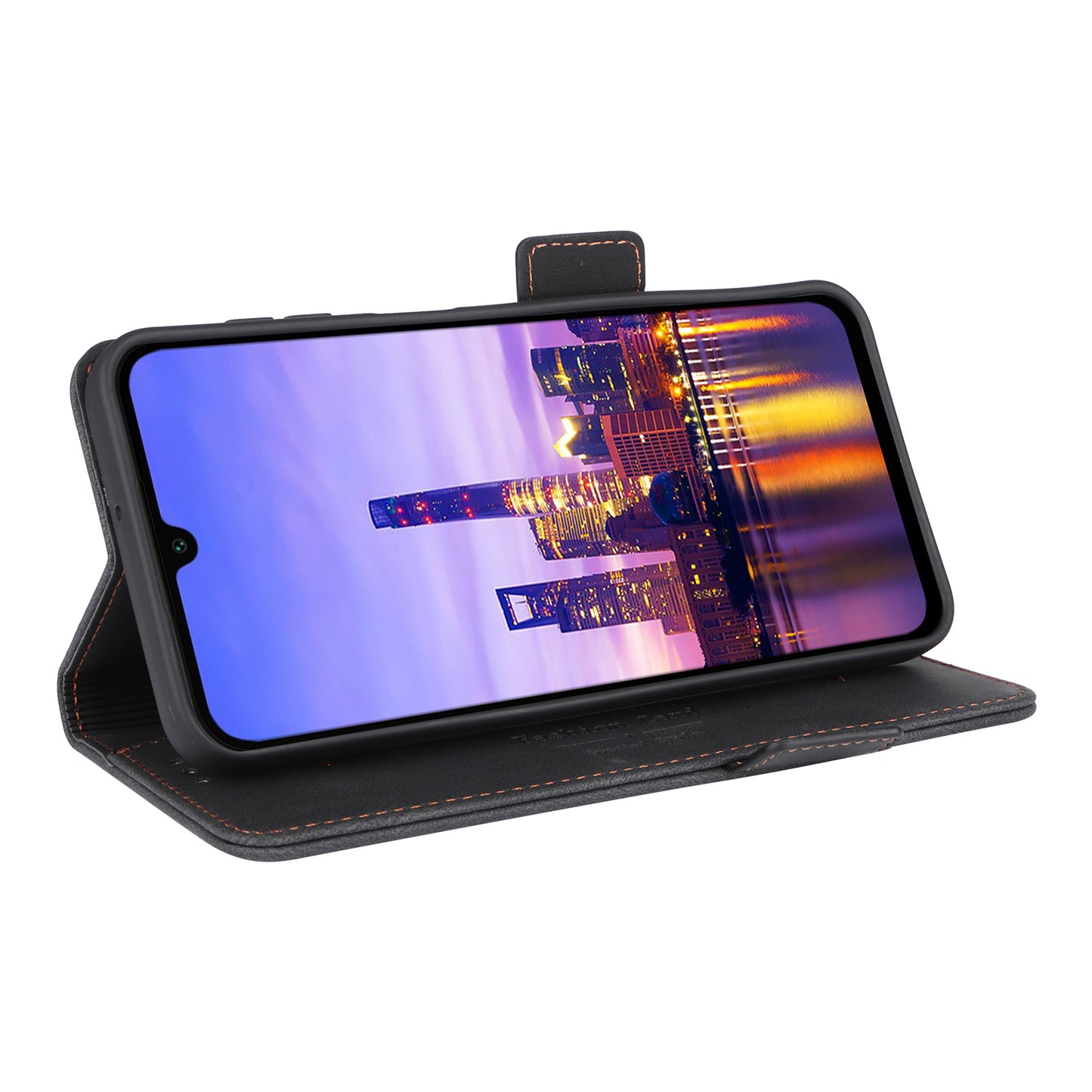 For Samsung Galaxy A16 5G / A16 4G Case Leather Wallet Flip Phone Cover with Hardware Decor - Black