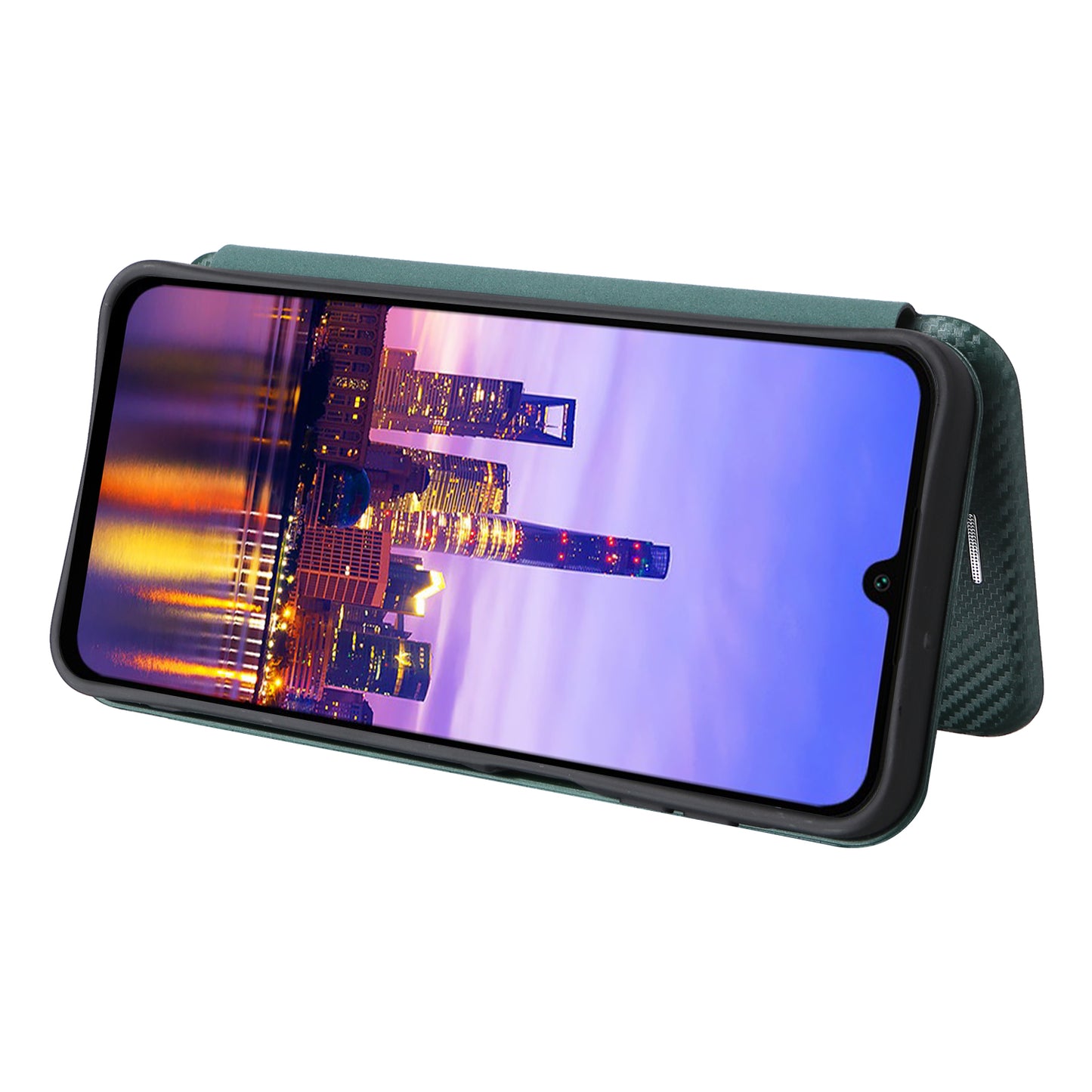 For Samsung Galaxy A16 5G / A16 4G Case Carbon Fiber Texture Drop-Proof PU Leather Phone Cover - Green