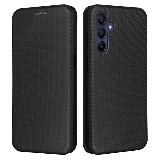 For Samsung Galaxy A16 5G / A16 4G Case Carbon Fiber Texture Drop-Proof PU Leather Phone Cover - Black