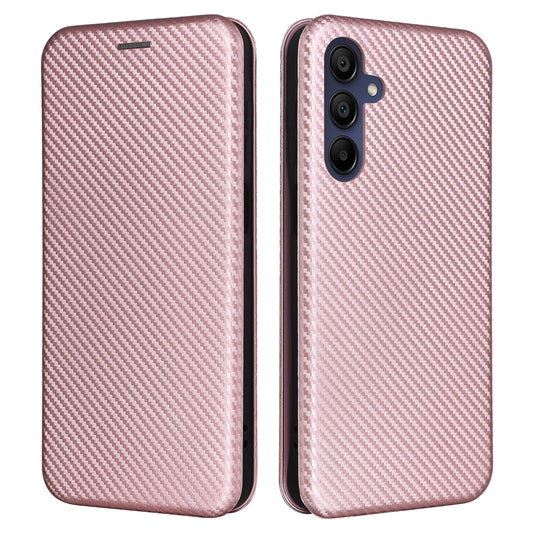 For Samsung Galaxy A16 5G / A16 4G Case Carbon Fiber Texture Drop-Proof PU Leather Phone Cover - Rose Gold