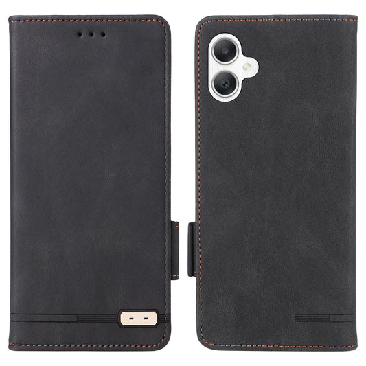 For Samsung Galaxy A06 Case Leather Wallet Flip Phone Cover with Hardware Decor - Black
