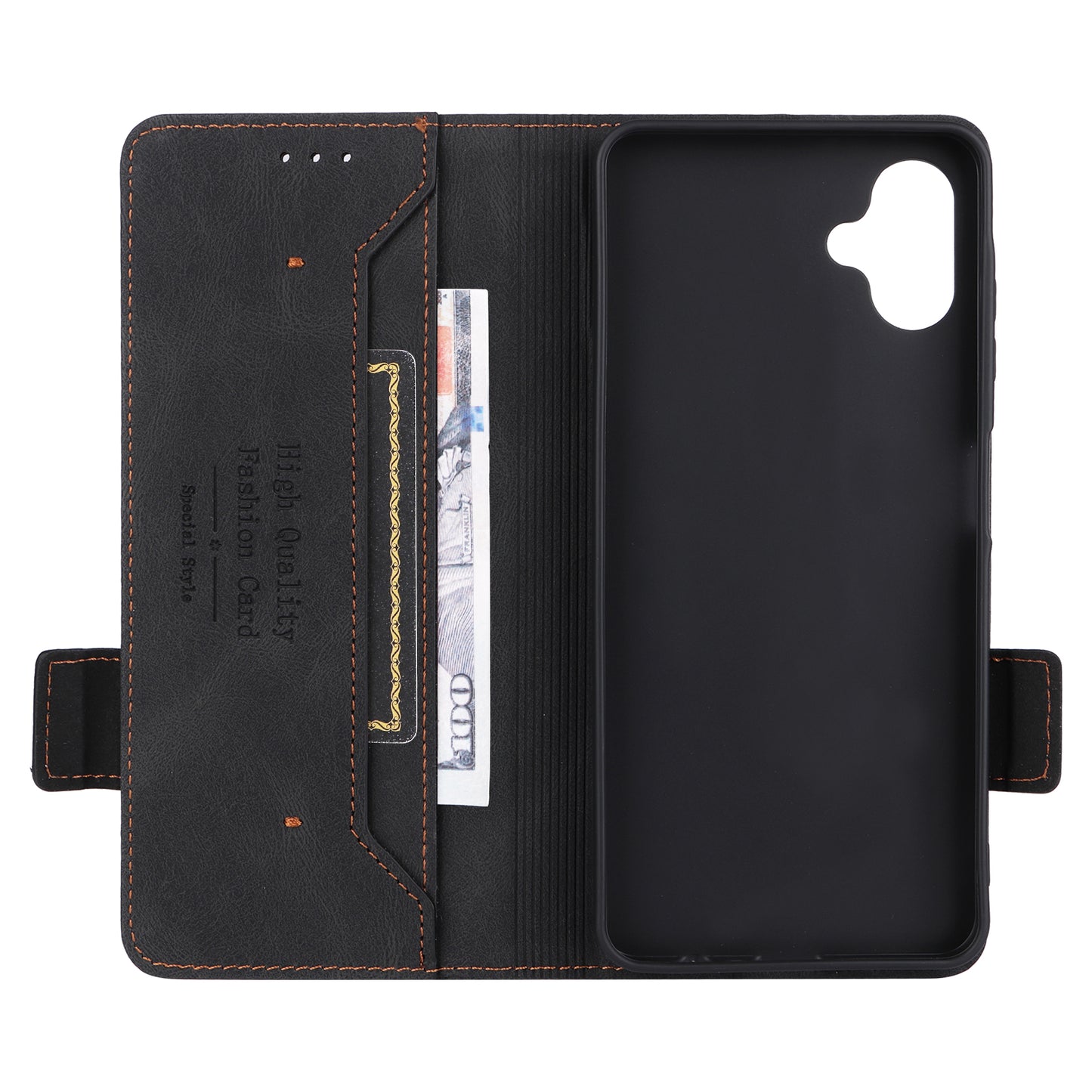 For Samsung Galaxy A06 Case Leather Wallet Flip Phone Cover with Hardware Decor - Black