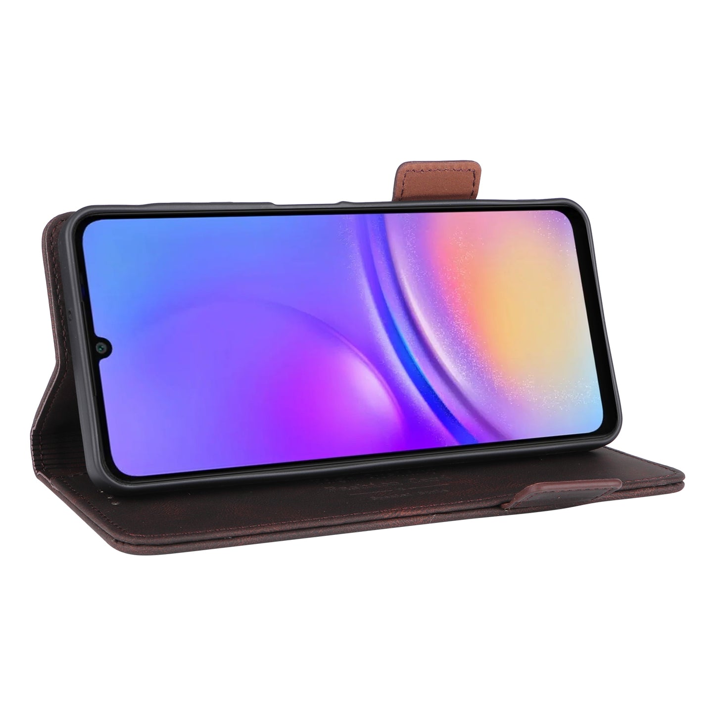 For Samsung Galaxy A06 Case Leather Wallet Flip Phone Cover with Hardware Decor - Coffee