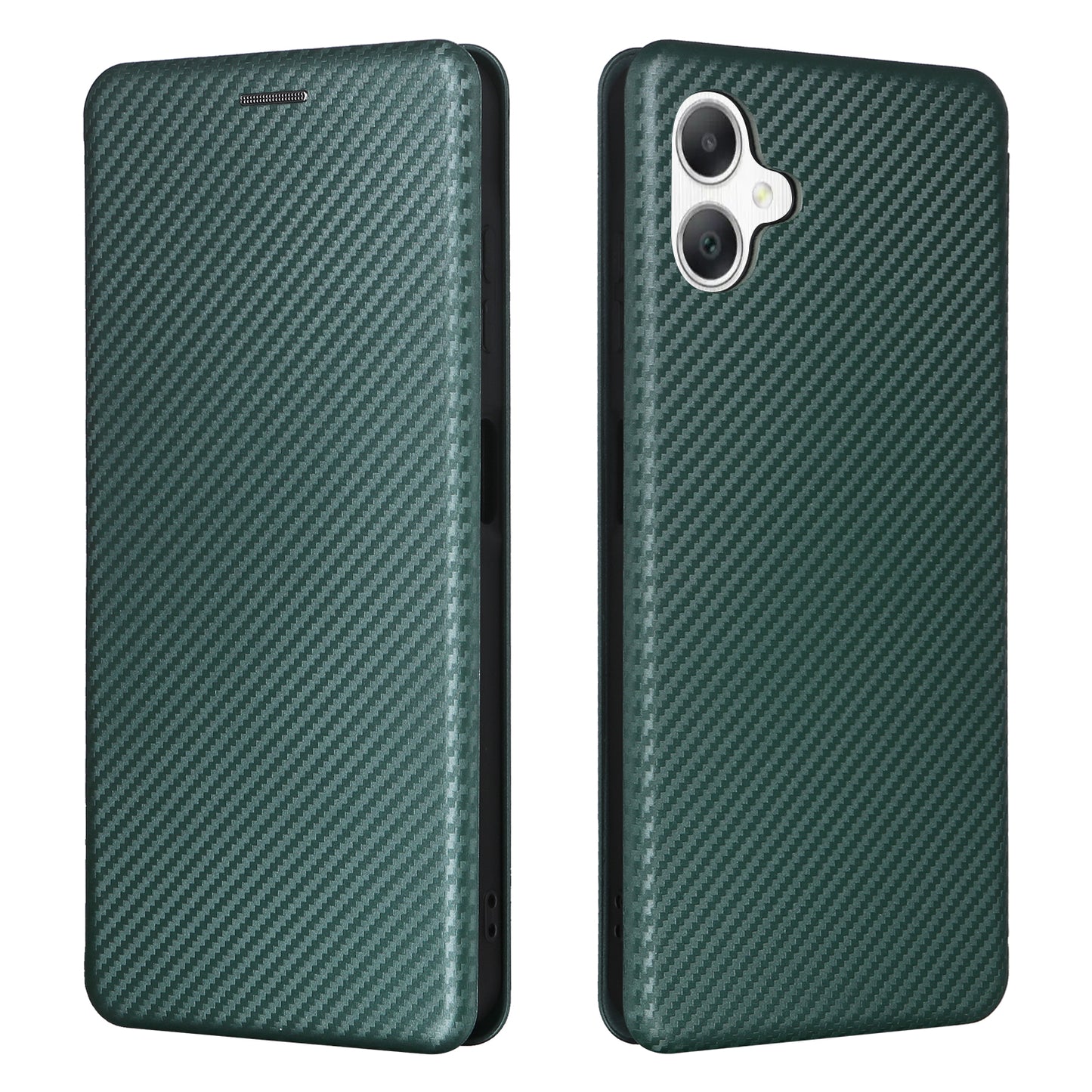 For Samsung Galaxy A06 Case Carbon Fiber Texture Drop-Proof PU Leather Phone Cover - Green