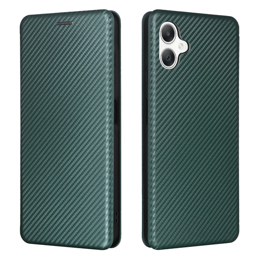 For Samsung Galaxy A06 Case Carbon Fiber Texture Drop-Proof PU Leather Phone Cover - Green