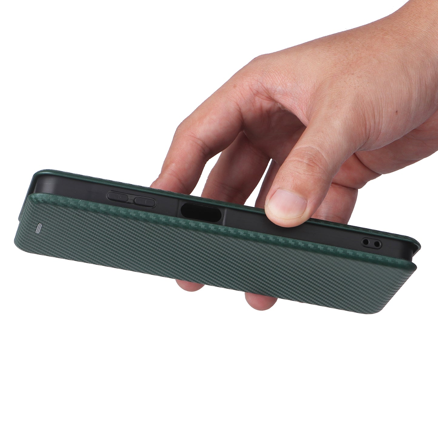 For Samsung Galaxy A06 Case Carbon Fiber Texture Drop-Proof PU Leather Phone Cover - Green