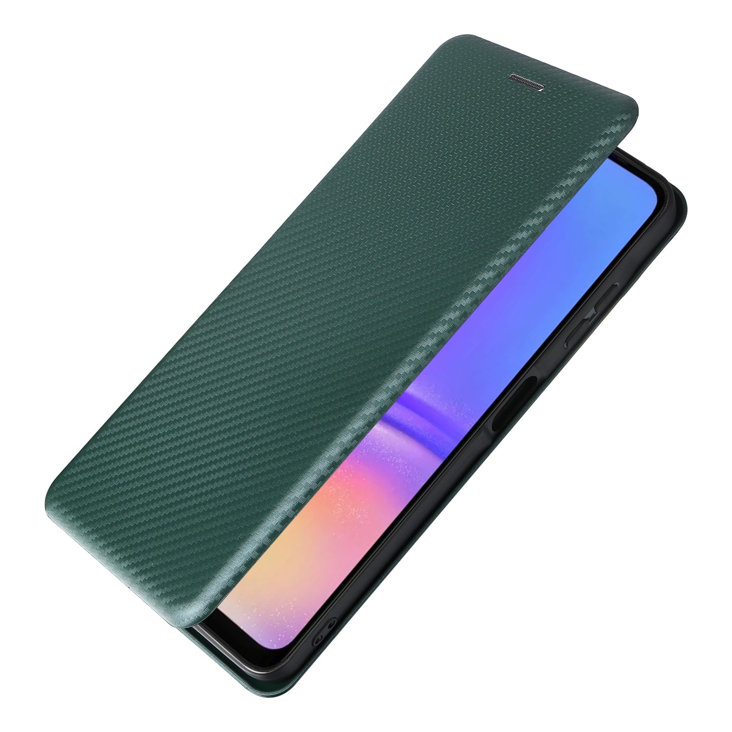 For Samsung Galaxy A06 Case Carbon Fiber Texture Drop-Proof PU Leather Phone Cover - Green