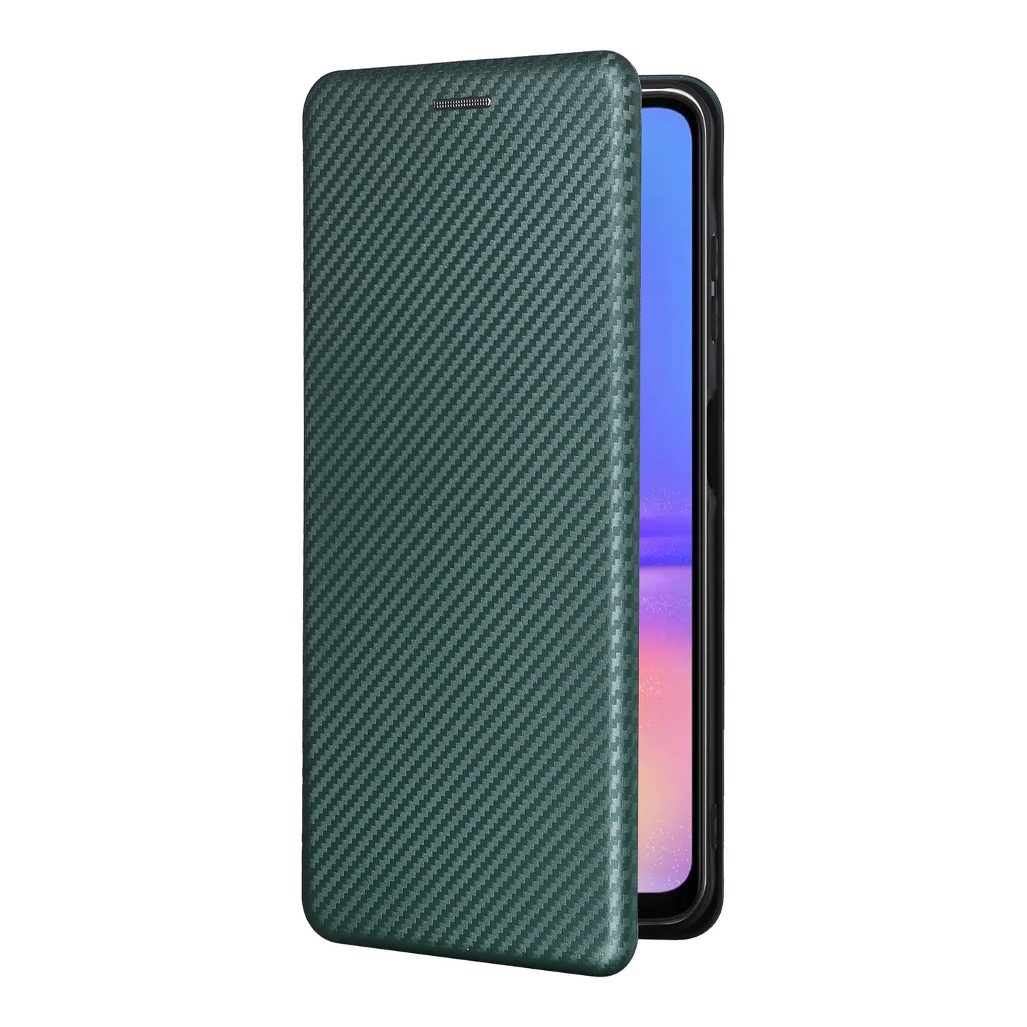 For Samsung Galaxy A06 Case Carbon Fiber Texture Drop-Proof PU Leather Phone Cover - Green