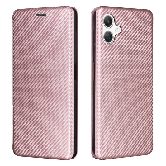 For Samsung Galaxy A06 Case Carbon Fiber Texture Drop-Proof PU Leather Phone Cover - Rose Gold