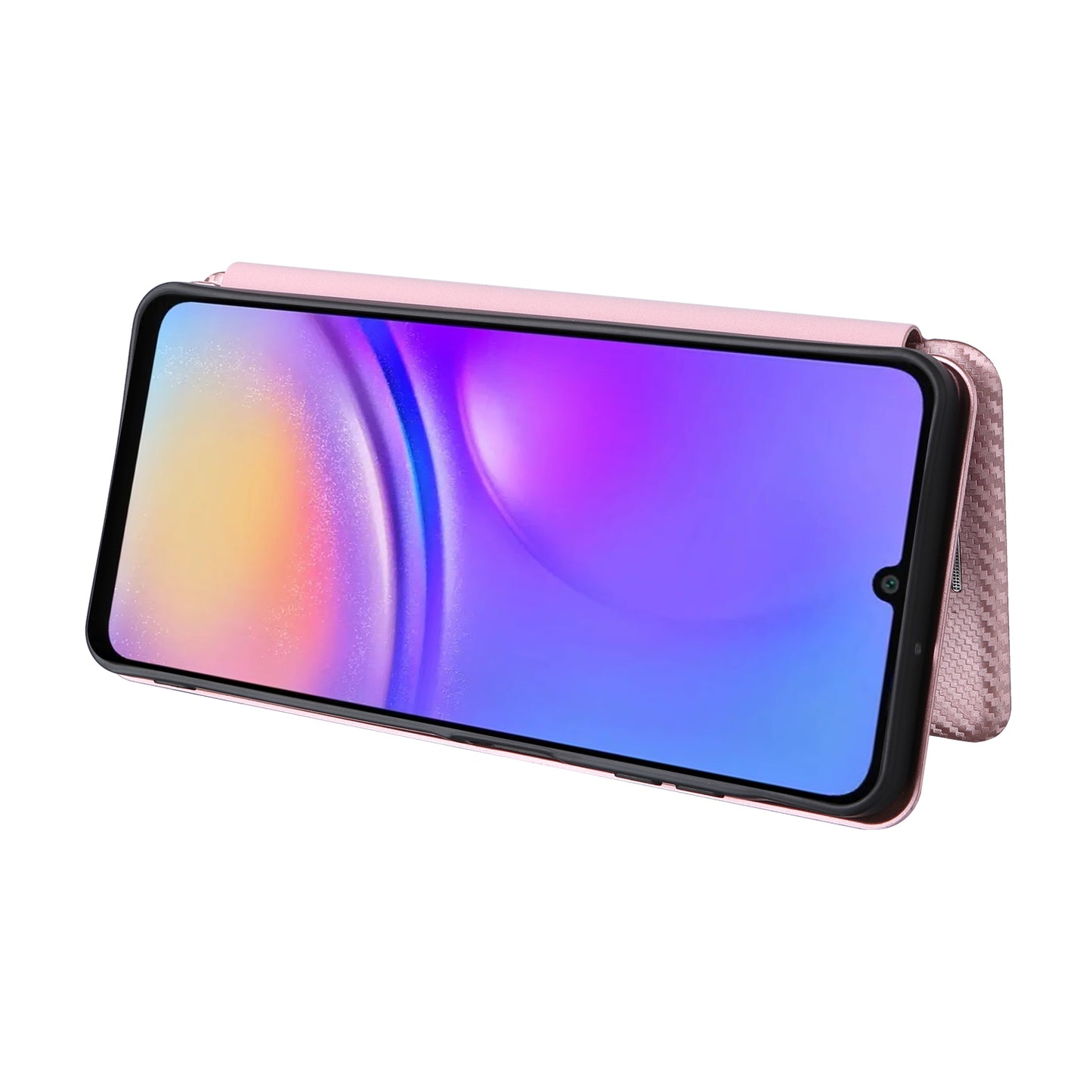 For Samsung Galaxy A06 Case Carbon Fiber Texture Drop-Proof PU Leather Phone Cover - Rose Gold