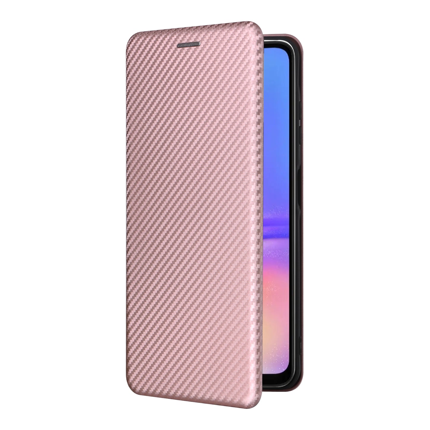 For Samsung Galaxy A06 Case Carbon Fiber Texture Drop-Proof PU Leather Phone Cover - Rose Gold