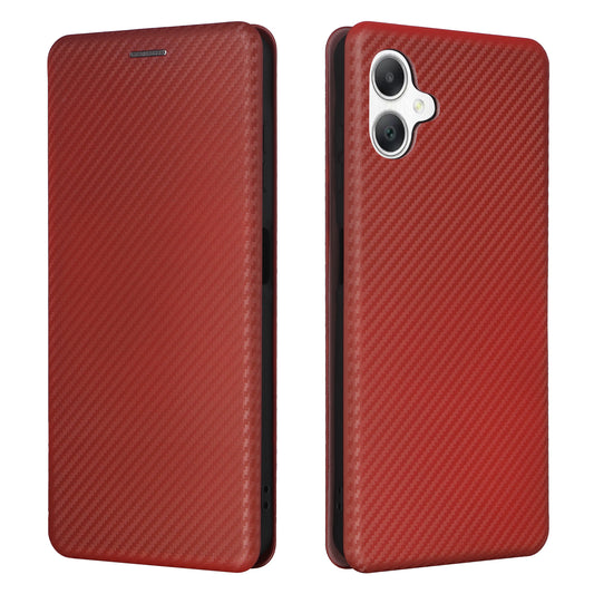 For Samsung Galaxy A06 Case Carbon Fiber Texture Drop-Proof PU Leather Phone Cover - Brown